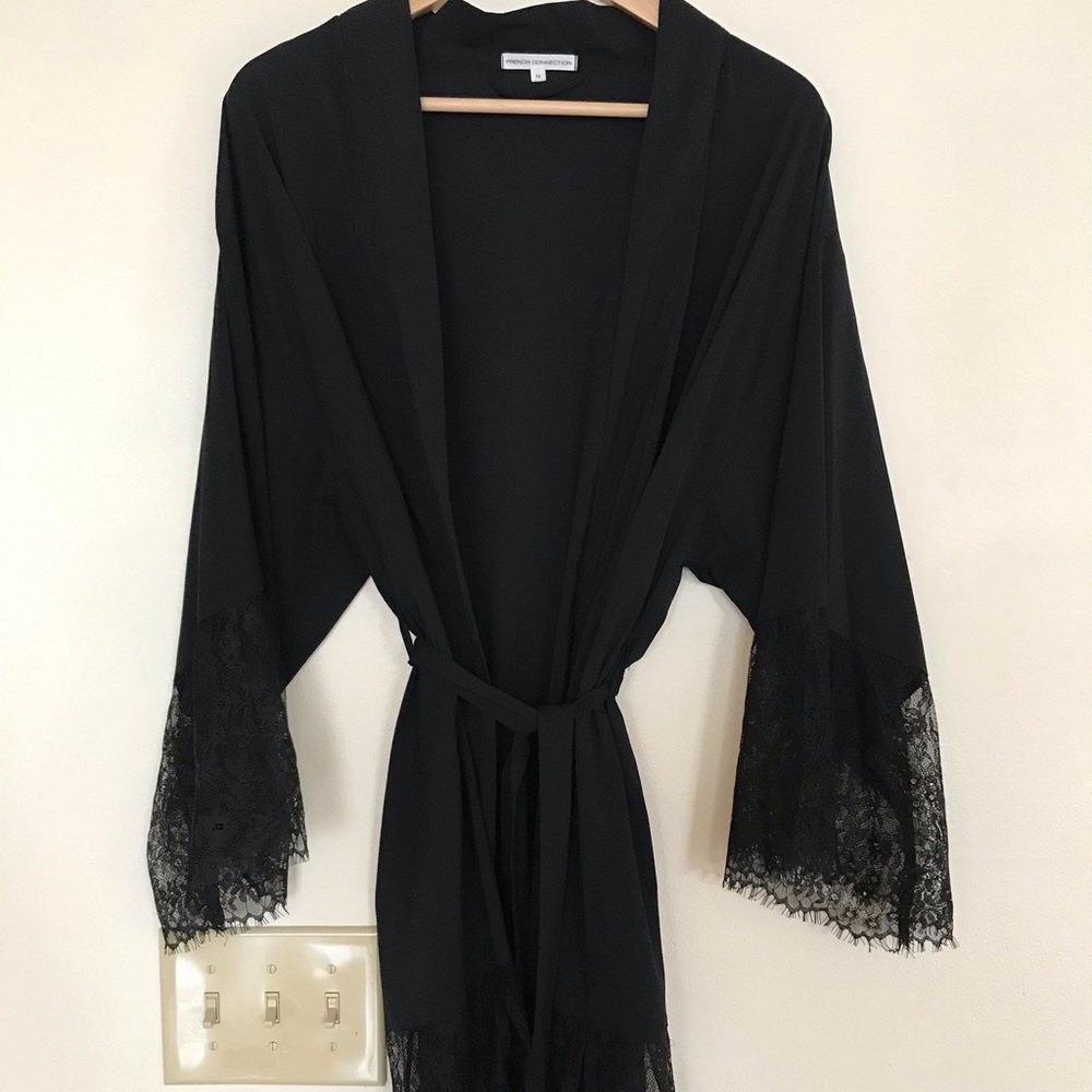 Black robe with lace trim